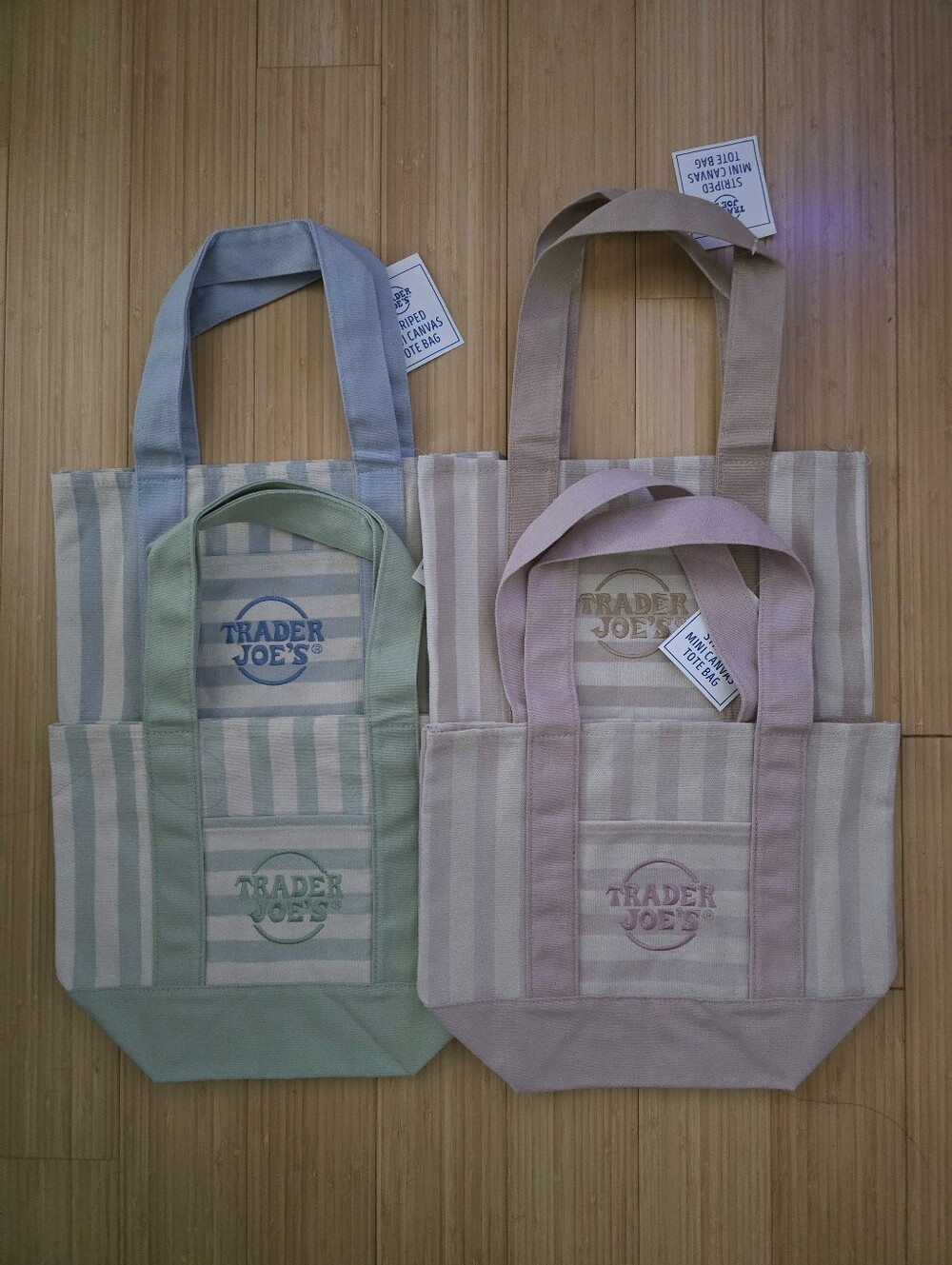 Trader Joes Striped Canvas Mini Tote Bags Set Of 4